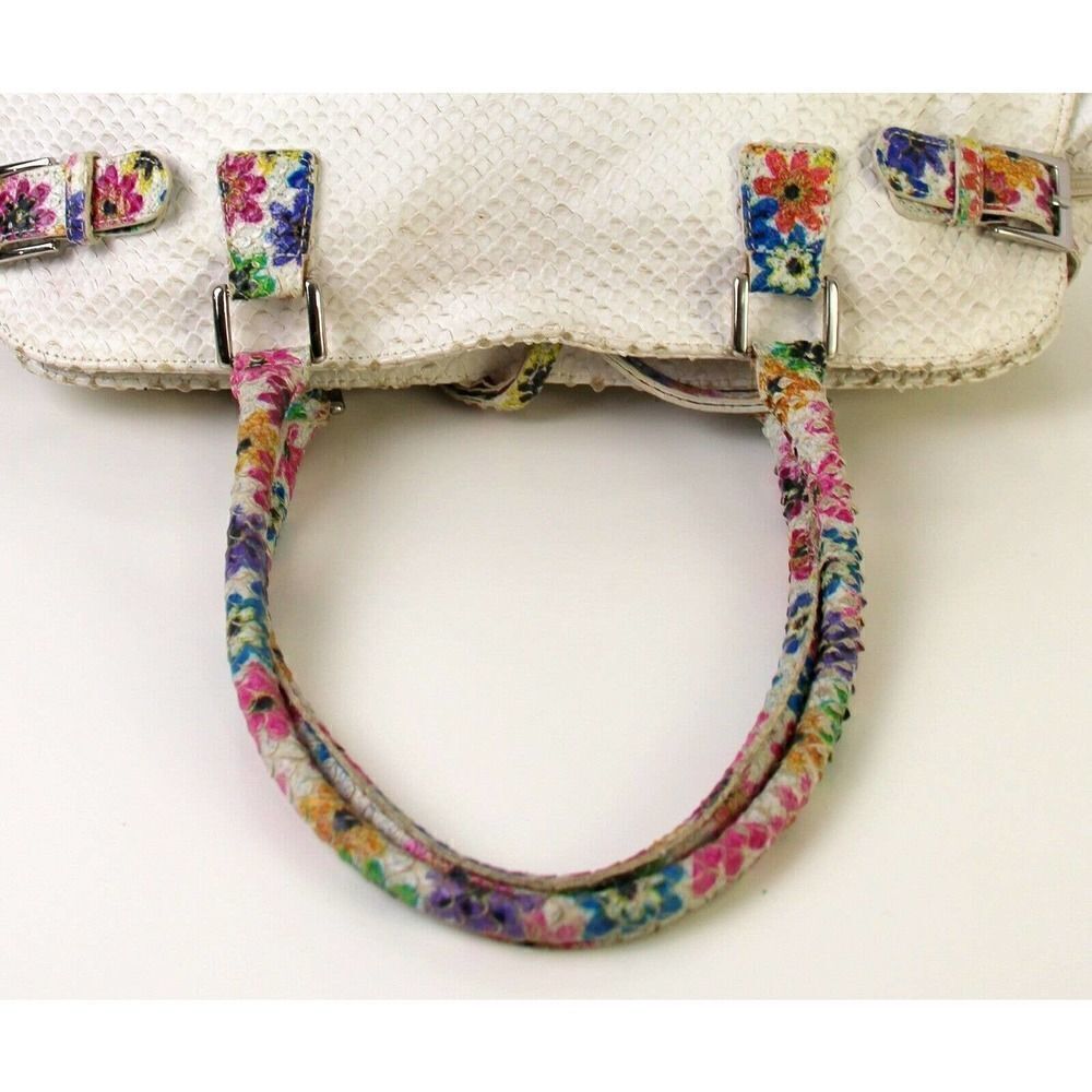 SONDRA ROBERTS SNAKE EMBOSSED WHITE GENUINE LEATHER HOBO TOTE SHOULDER BAG PURSE - Picture 8 of 11